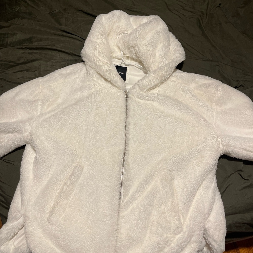 Me Jane White Teddy Jacket Plush High Collar
